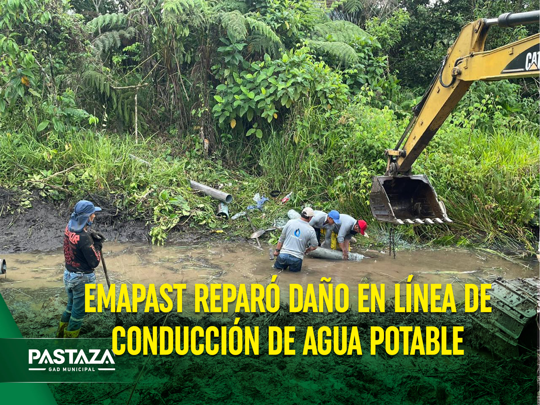 La Empresa Municipal de Agua Potable y Alcantarillado reparó el daño ocurrido en una de las  tuberías de la línea de conducción de agua potable de la planta La Palestina