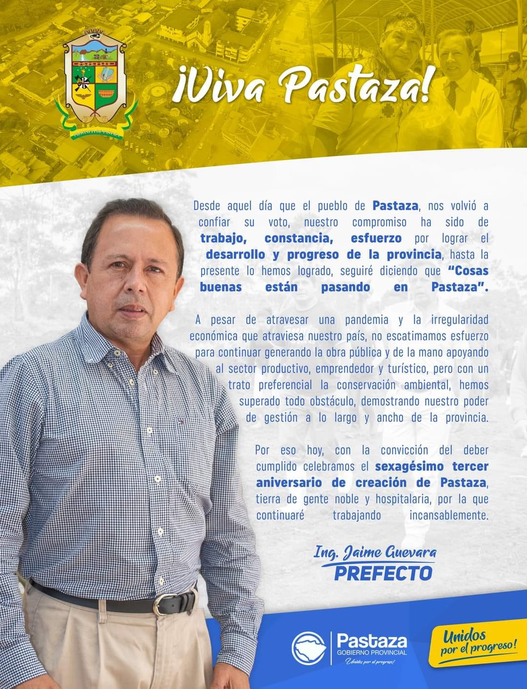 Jaime Guevara Prefecto de la provincia rinde homenaje a Pastaza